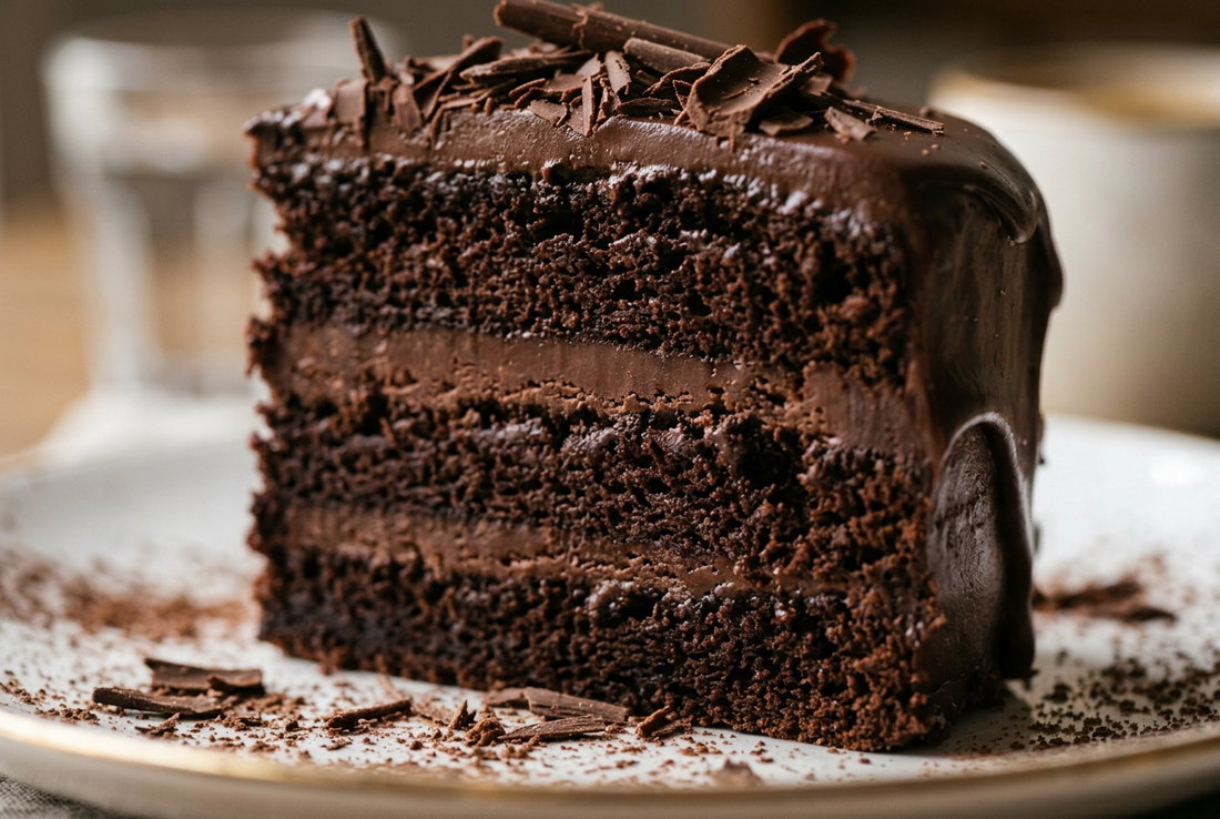 Close-up of a slice of chocolate cake